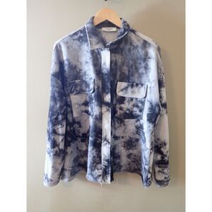 Clothespin Tie-Dye Jacket Overcoat Snap Button Large White Black Boho Oversized